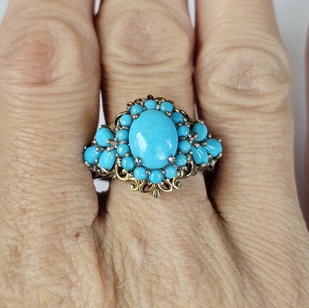 Genuine Sleeping Beauty Turquoise Ring 18K YG & 925! Sz 9! NWT - Picture 5 of 8
